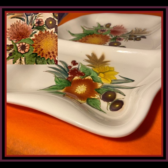 AUTUMN ~COLORED Porcelain Ceramic 2-sided DISH - Picture 2 of 14